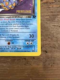 Dark Gyarados Pokemon Card, Stamped Prerelease Team Rocket 8/82 Holo. NM+ - Image 5