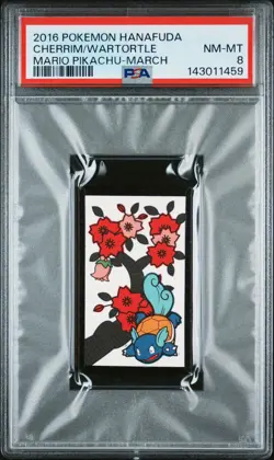 2016 POKEMON HANAFUDA MARIO PIKACHU MARCH CHERRIM/WARTORTLE PSA 8 - Image 1