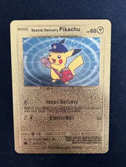 Pokemon Gold Foil Fan Art Card Special Delivery Pikachu 60HP #SWSH074 - Image 1