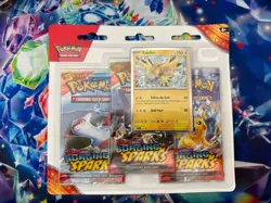 Pokemon TCG Scarlet & Violet Surging Sparks 3 Pack Blister Zapdos Factory Sealed - Image 1