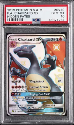 2019 POKEMON SUN & MOON HIDDEN FATES #SV49 FULL ART/CHARIZARD GX PSA 10 - Image 1