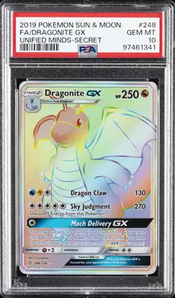 2019 POKEMON SUN & MOON UNIFIED MINDS SECRET #248 FULL ART/DRAGONITE GX PSA 10 - Image 1