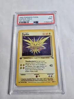 Pokemon Zapdos Fossil 1st Edition Holo Rare #15 PSA 9 Mint - Image 1
