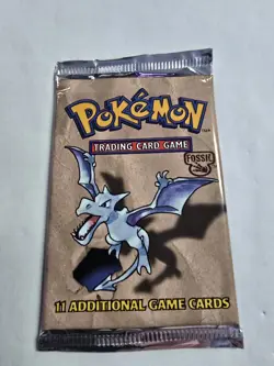 1999 Pokemon Fossil Unlim Booster Pack Aerodactyl Artwork Factory Sealed 20.62g - Image 1