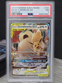 Pokemon Card Eevee & Snorlax GX 120/181 Holo Rare Sun & Moon Team Up 2019 PSA 7 - Image 1