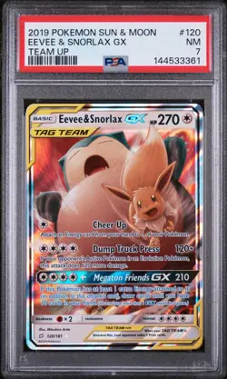Pokemon Card Eevee & Snorlax GX 120/181 Holo Rare Sun & Moon Team Up 2019 PSA 7 - Image 3