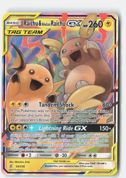 Raichu & Alolan Raichu GX SM - Unified Minds 54/236 Pokemon Card Holo - Image 1