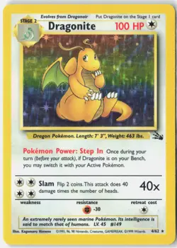 Dragonite (19) Fossil 19/62 Pokemon Card Unlimited Holo LMP - Image 1