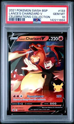 2021 POKEMON SWSH BLACK STAR PROMO #133 LANCE'S CHARIZARD V PSA 10 - Image 1