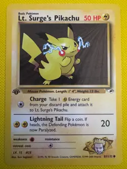 Pokemon 2000 Gym Heroes 1st Edition LT SURGE'S PIKACHU 81/132 - Image 1