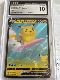 Surfing Pikachu V 008/025 Celebrations Holo CGC 10 Gem Mint Pokemon 2021 - Image 1