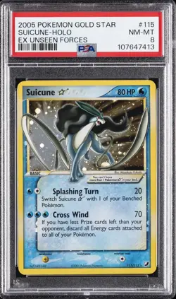 2005 POKEMON EX UNSEEN FORCES GOLD STAR #115 SUICUNE-HOLO PSA 8 - Image 1