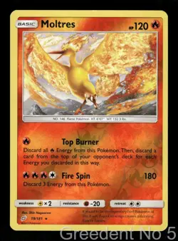 Moltres 19/181 Holo Rare Team Up Pokemon Reverse Holo Lightly Played - Image 1