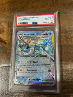 POKEMON 2025 Prismatic Evolutions VAPOREON EX #023 PSA 10 Gem Mint RARE - Image 1