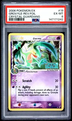 2006 Pokemon Crystal Guardians Grovyle 19 Rev Holo FRESHLY GRADED PSA 6 EX-MINT - Image 1