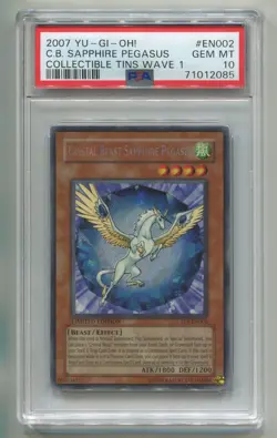 2007 YU-GI-OH TIN CRYSTAL BEAST SAPPHIRE PEGASUS CT04-EN002 HOLO PSA 10 A P1 - Image 1