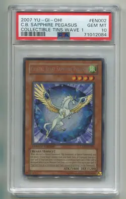 2007 YU-GI-OH TIN CRYSTAL BEAST SAPPHIRE PEGASUS CT04-EN002 HOLO PSA 10 B P1 - Image 1