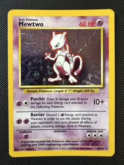 Mewtwo 10/102 Unlimited Holo Rare Base Set English 1999 Wizards Pokemon Card - Image 1