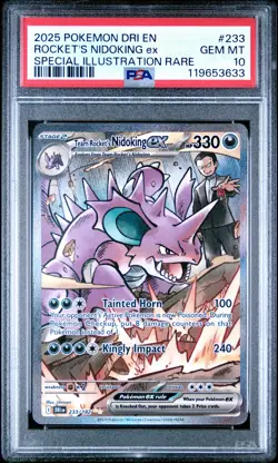 2025 POKEMON DRI EN-DESTINED RIVALS #233 TEAM ROCKET'S NIDOKING EX PSA 10 - Image 1