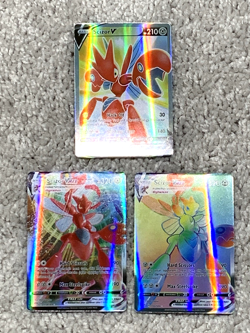 Set of 3 Scizor V #183/189 & 2 VMax's Holo Fan Art Display Collector Cards - Image 1