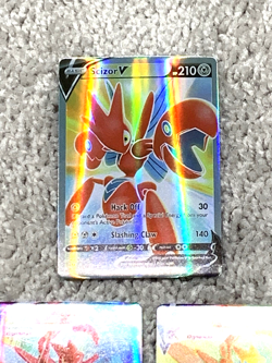 Set of 3 Scizor V #183/189 & 2 VMax's Holo Fan Art Display Collector Cards - Image 3