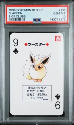 1996 Pokemon Red/Charizard Poker Card Flareon 9 of Clubs PSA 10 - Image 1