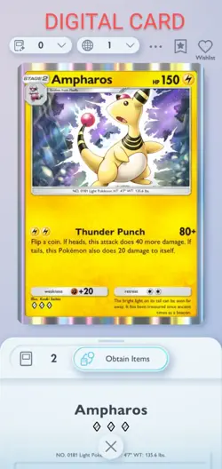 Pokemon Pocket Mobile Game Wisdom Of Sea And Sky Set Ampharos ◇◇◇ Rare Digital - Image 1