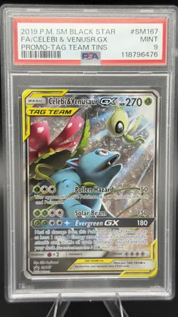 Pokemon - Celebi & Venusaur GX SM167 Tag Team Tins PSA 9 - Image 1