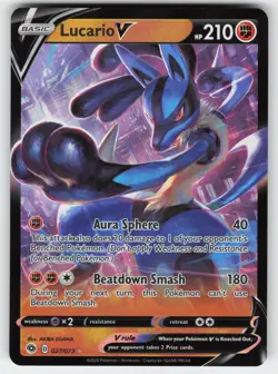 Lucario V 027/073 Holo V Rare Champion's Path Pokemon Near Mint - Image 1