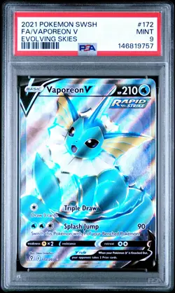 2021 POKEMON SWORD & SHIELD EVOLVING SKIES #172 FULL ART/VAPOREON V PSA 9 - Image 1