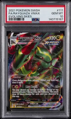 2021 POKEMON SWORD & SHIELD EVOLVING SKIES #111 FULL ART/RAYQUAZA VMAX PSA 10 - Image 1