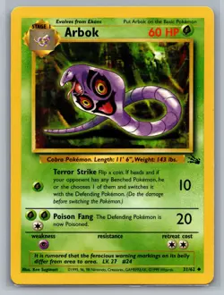 Arbok Fossil #31/62 Uncommon Pokemon Card - Image 1