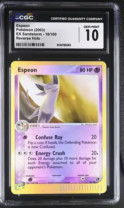 CGC 10 GEM MINT Espeon 16/100 EX Sandstorm Reverse Holo Pokemon Card - Image 1