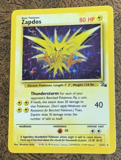 Zapdos 15/62 Fossil Rare Holo Pokemon Card. - Image 1