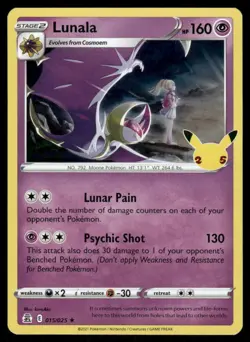 Pokemon Cards Lunala 015/025 Celebrations Holo Rare NM *1 - Image 1