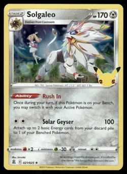 Pokemon Cards Solgaleo 021/025 Celebrations Holo Rare NM *1 - Image 1