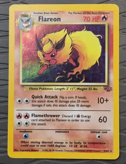Flareon 3/64 Unlimited Holo Rare Jungle Pokemon Card MP/HP - Image 1