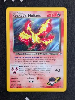 Rocket's Moltres 012/132 Gym Heroes Pokemon NM Unlimited Holo Swirl - Image 1