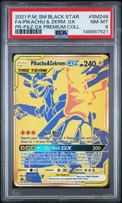 2021 POKEMON SM BLACK STAR PROMO #SM248 FULL ART/PIKACHU & ZEKROM GX PSA 8 - Image 1