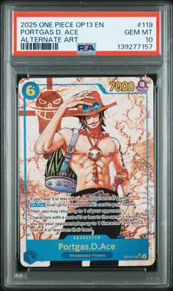 2025 ONE PIECE OP13 CARRYING ON HIS WILL ALT ART #119 PORTGAS D. ACE PSA 10 - Image 1