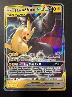 Pokemon Pikachu & Zekrom GX 33/181 SM-Team Up Ultra Rare Holo TAG TEAM GX 240 HP - Image 1