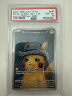 2023 Pokemon SVP Pikachu Grey Felt Hat Van Gogh Promo #085, PSA 10 - Image 1
