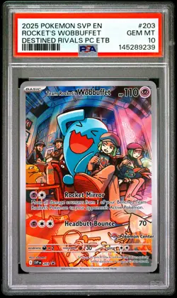 2025 POKEMON SVP EN-SV BLACK STAR PROMO #203 TEAM ROCKET'S WOBBUFFET PSA 10 - Image 1