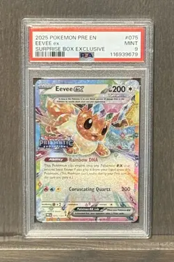 2025 POKEMON PRE EN-PRISMATIC EVOLUTIONS SURPRISE BOX EXCLUSIVE EEVEE EX PSA 9 - Image 1