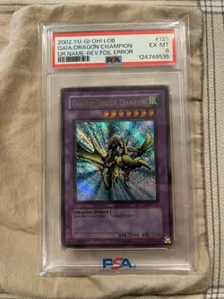 PSA 6 Gaia the Dragon Champion LOB-125 Ultra Reverse Foil DOUBLE Error Yugioh - Image 1