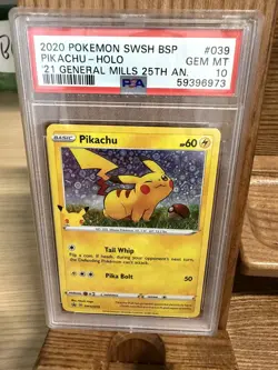 2020 Pokemon Black Star Promo Pikachu-Holo '21 General Mills 25th An. PSA 10 - Image 1