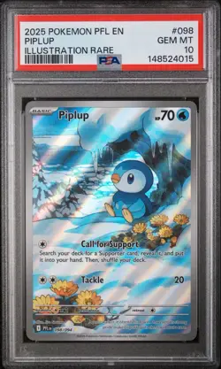 2025 POKEMON PFL EN PHANTASMAL FLAMES #098 PIPLUP ILLUSTRATION RARE PSA 10 - Image 3