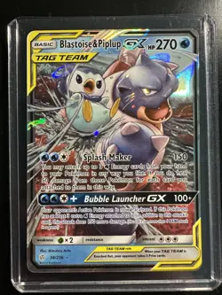 Pokemon Blastoise & Piplup GX Ultra Rare Holo Sm-Cosmic Eclipse 38/236 270 HP - Image 1