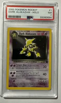 2000 Pokemon Team Rocket #1 Dark Alakazam Holo PSA 7 NM - Image 1
