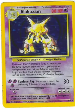 Vintage Pokemon TCG, Rare Holo Alakazam 1/102 Base Set, WOTC 1999 - Image 1